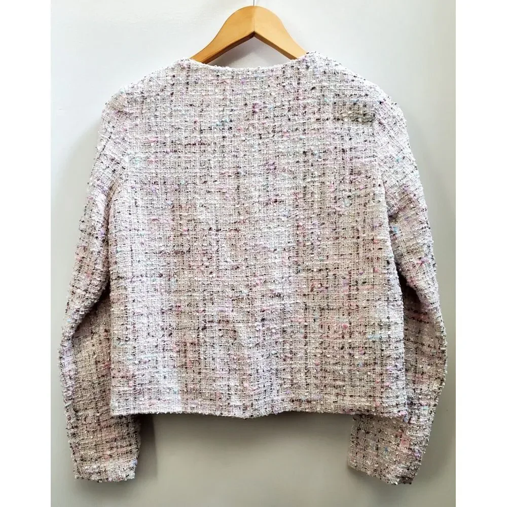 TCEC Tweed MED Jacket Fully Lined Pastel Cream/Pink/Lilac Metal Polyester Coat - Picture 5 of 7